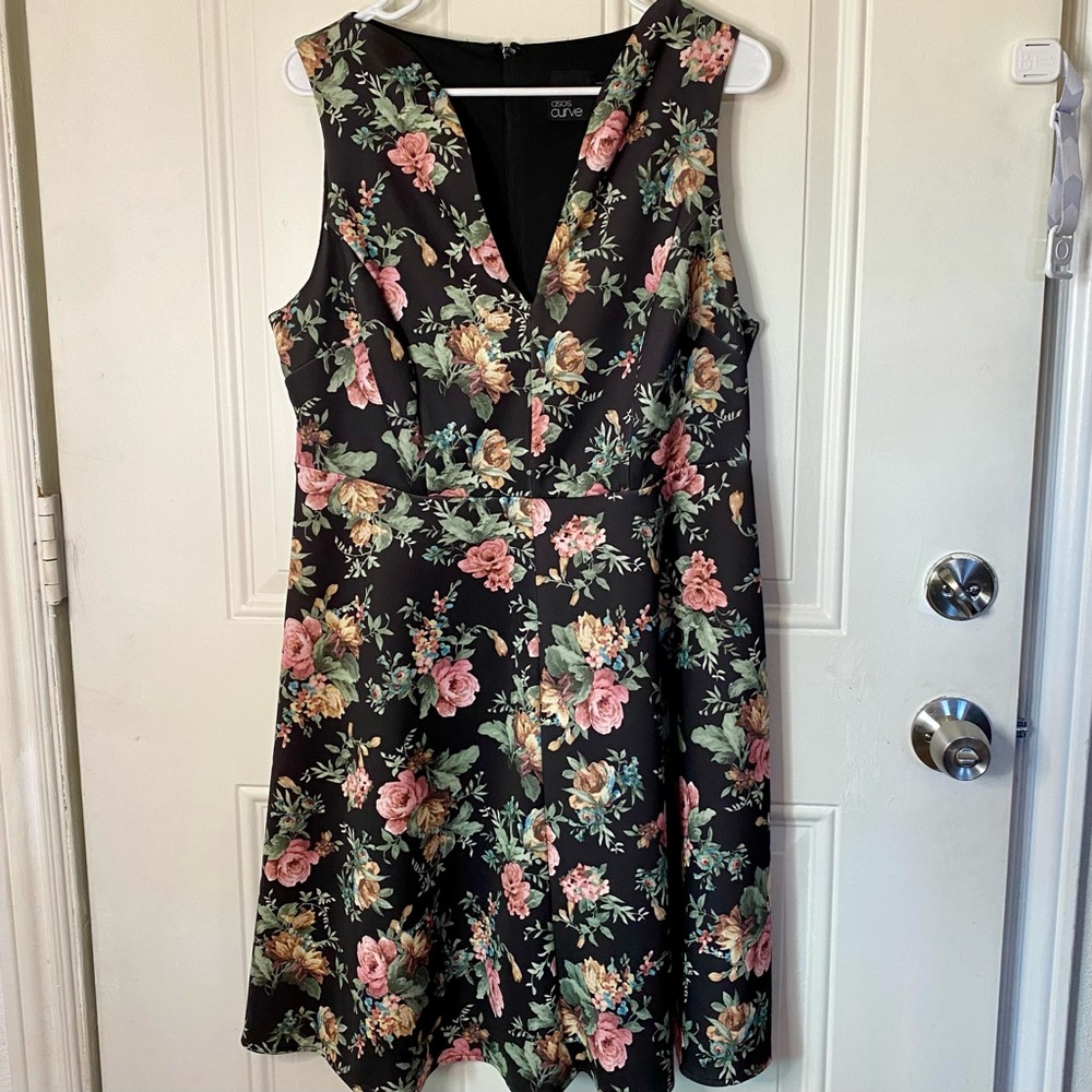 ASOS Curve Black Floral Midi Sleeveless Dress